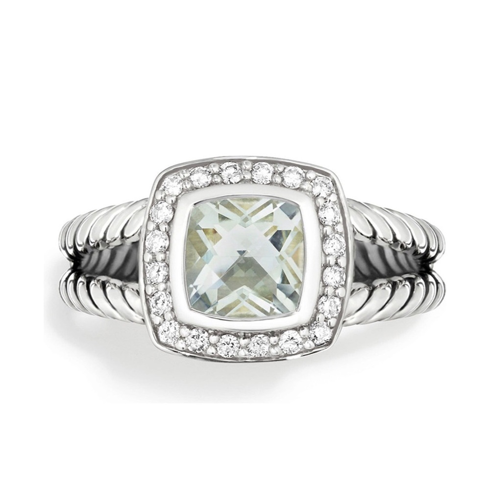 David Yurman Albion Ring w Prasiolite & Diamonds